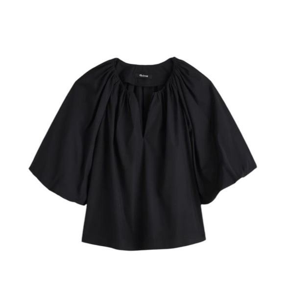 Madewell Poplin Bubble-Sleeve Top in True Black - Picture 1 of 7